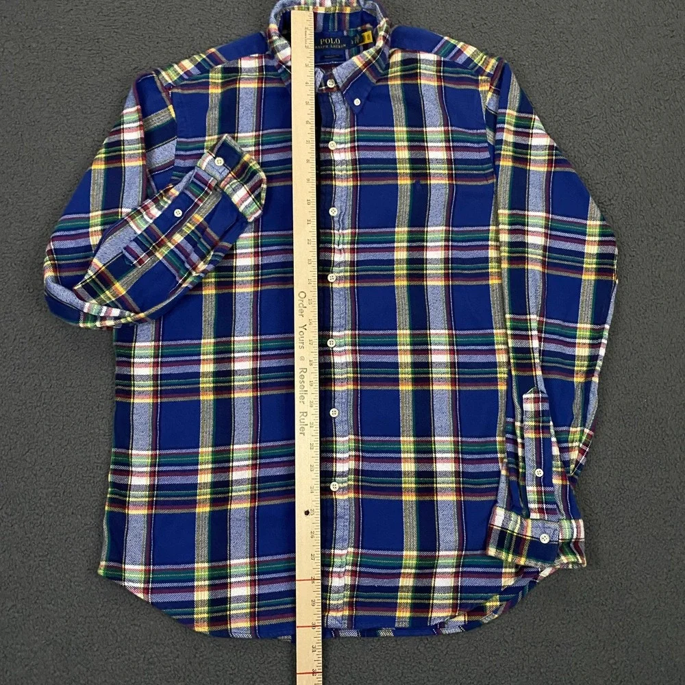 Polo Ralph Lauren Classic Fit Brushed Flannel Shirt Men Large Blue Pony Button